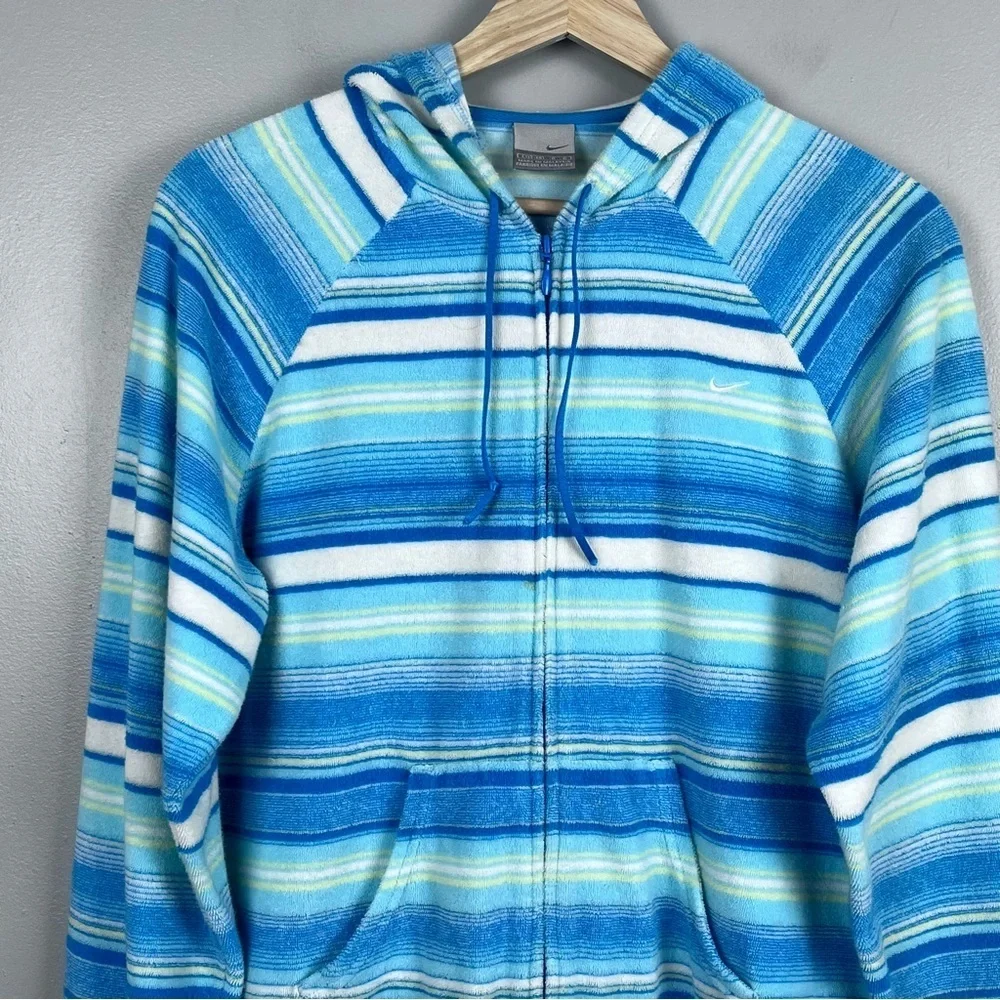 Nike Youth Girls Striped Soft Terry Cloth Full-Zip Jacket Size L; Beach, Casual